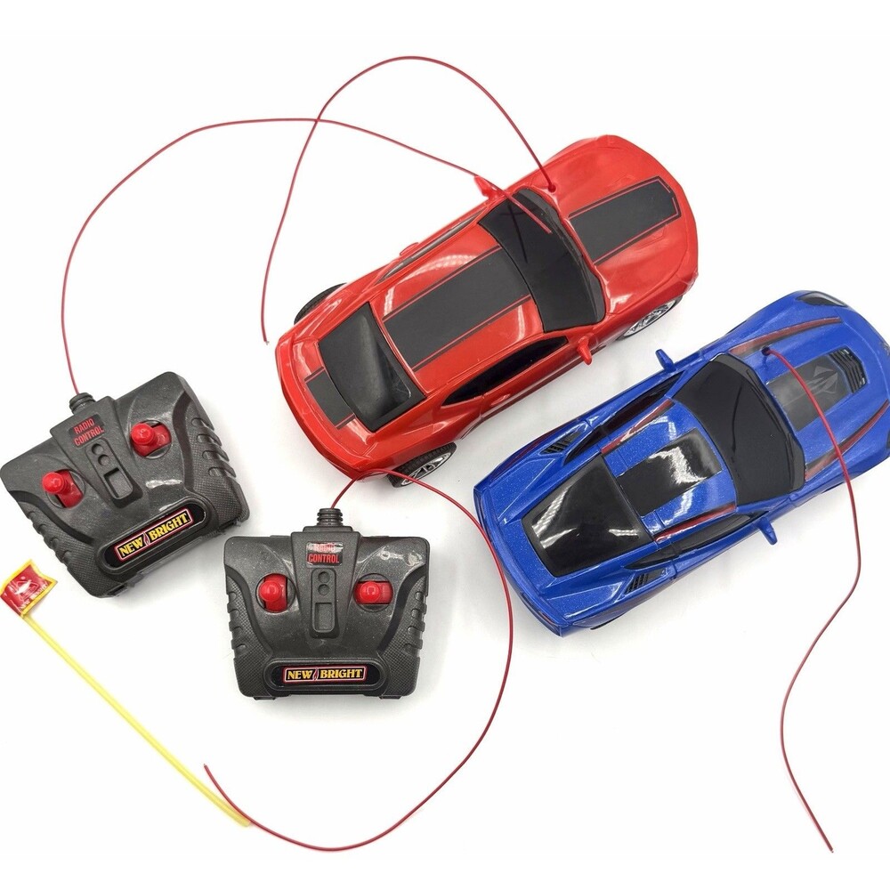 New Bright Lot 2 RC Cars Camaro Corvette Stingray 49MHz Remotes Red Blue Working